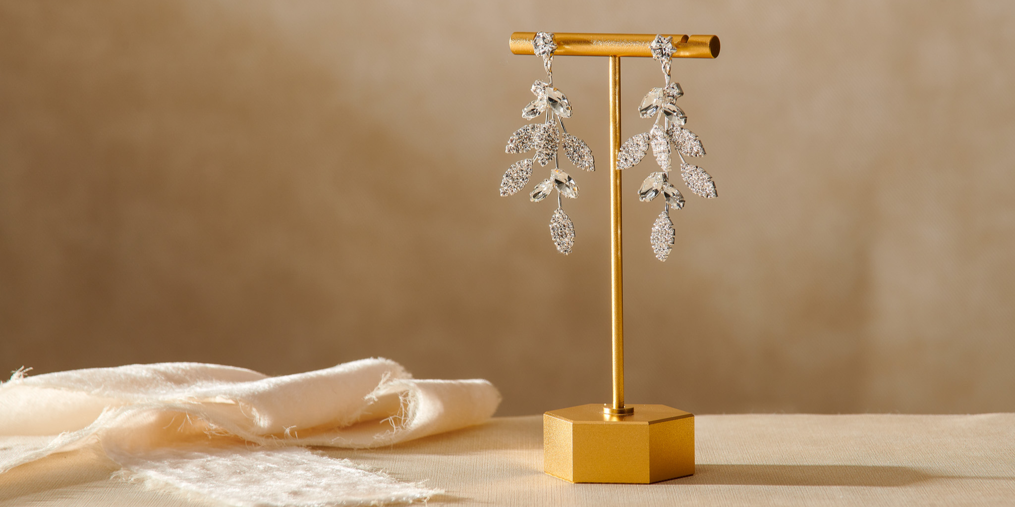 Silver Cubic Zirconia Floral Vine Earrings for Wedding Day