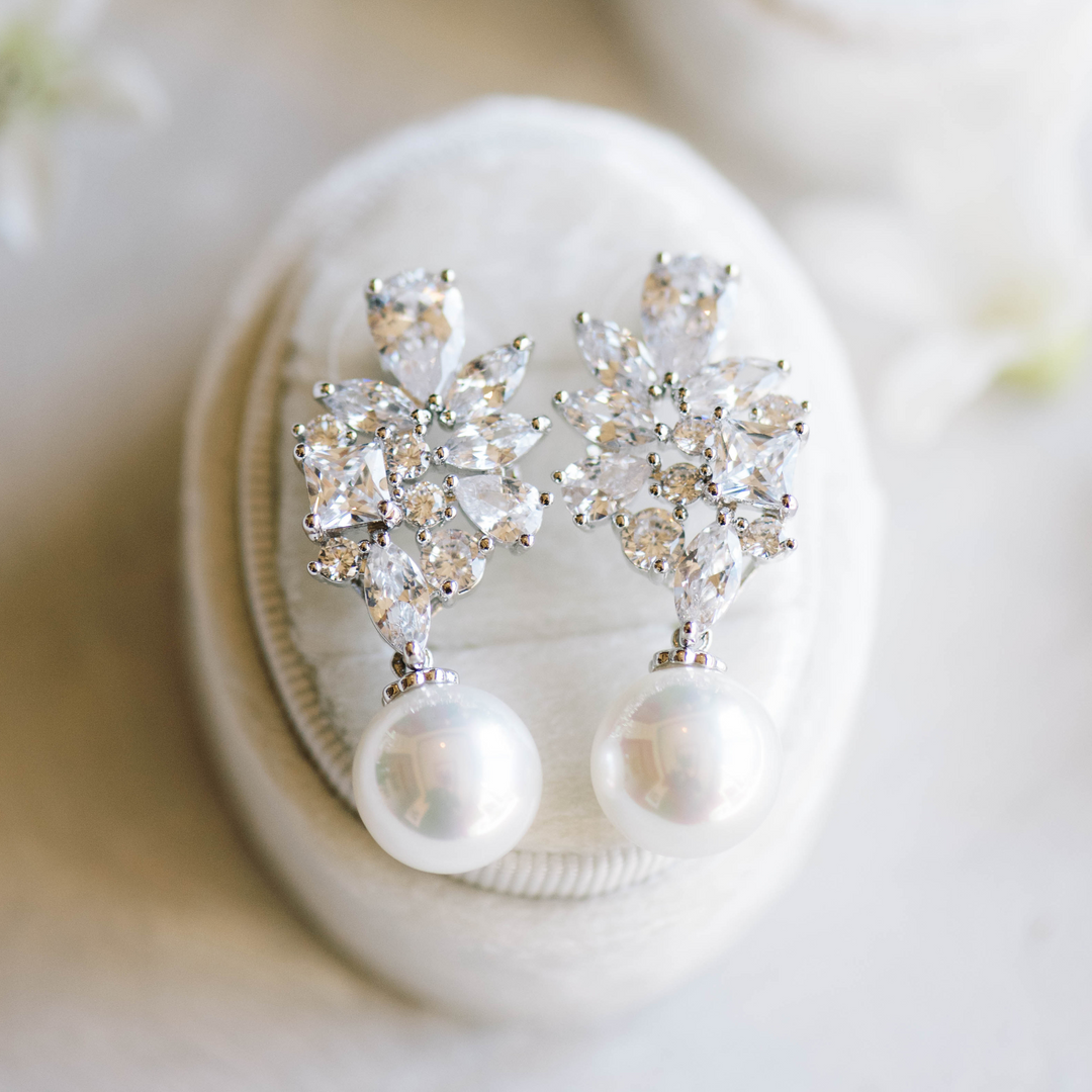 CZ & Pearl Wedding Earrings