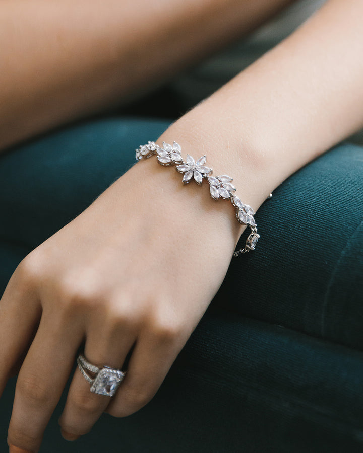 CZ Floral Wedding Bracelet in Silver