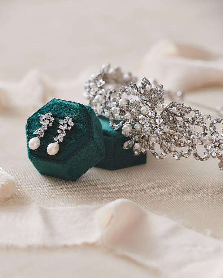 Pearl Wedding Earrings and Headband