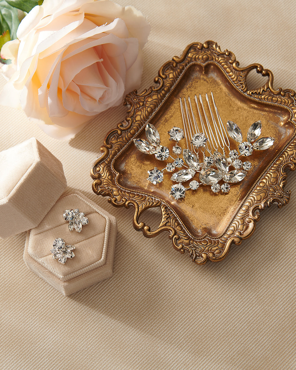 Stud Earrings with Bridal Comb