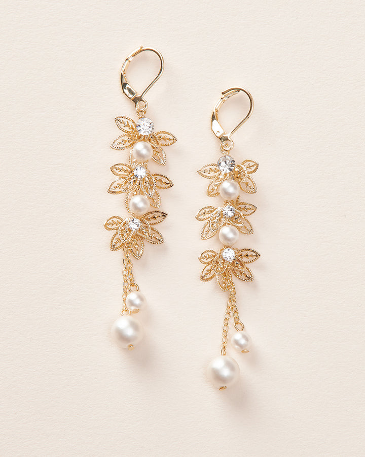 Gold Dangle Earrings with Pearls