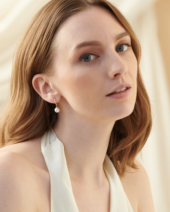 Pearl Wedding Hoop Earrings