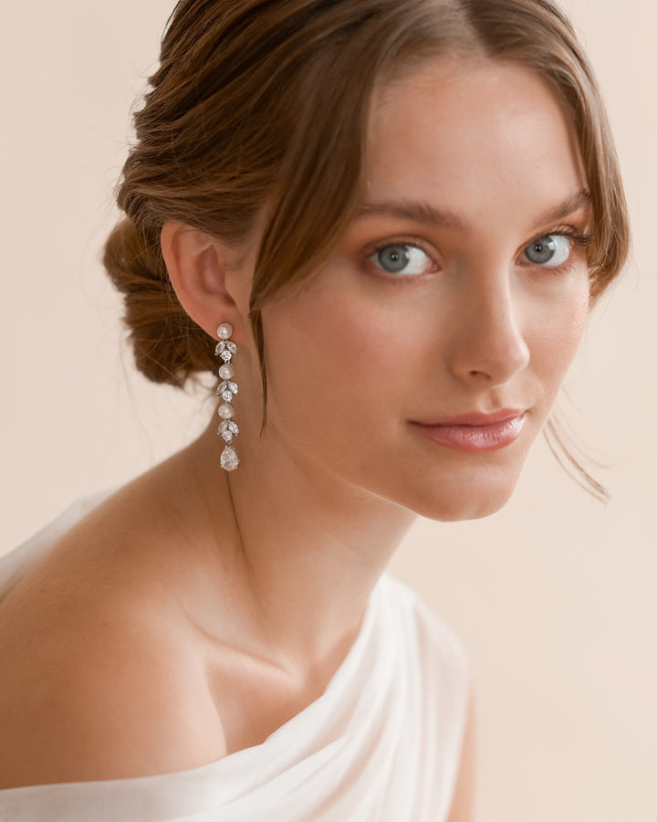 CZ Pearl Dangle Wedding Earring