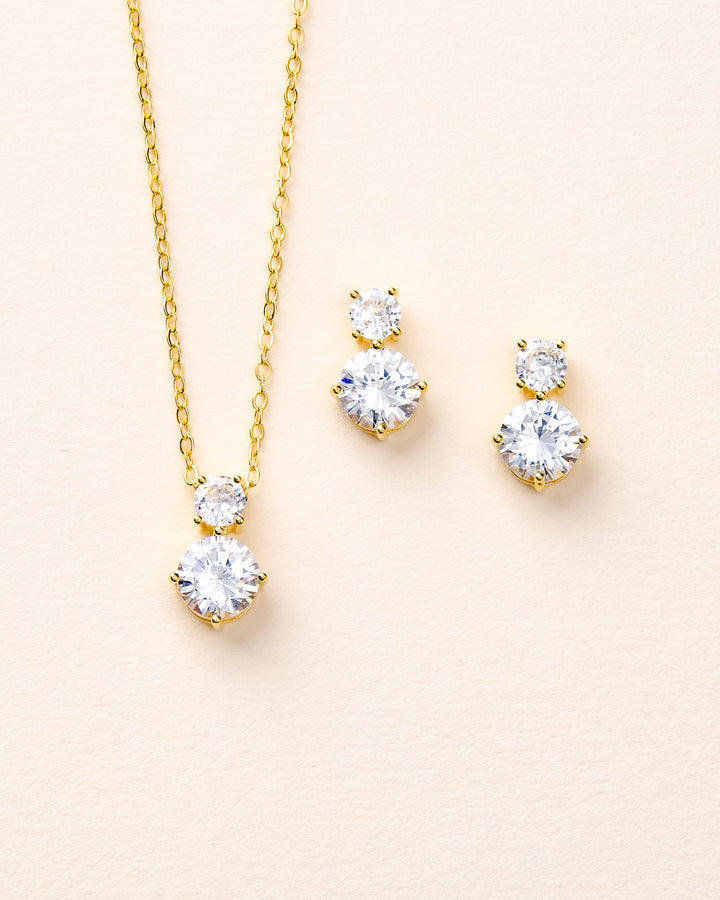 Gold CZ Pendant Set for Bridesmaid Jewelry Gift