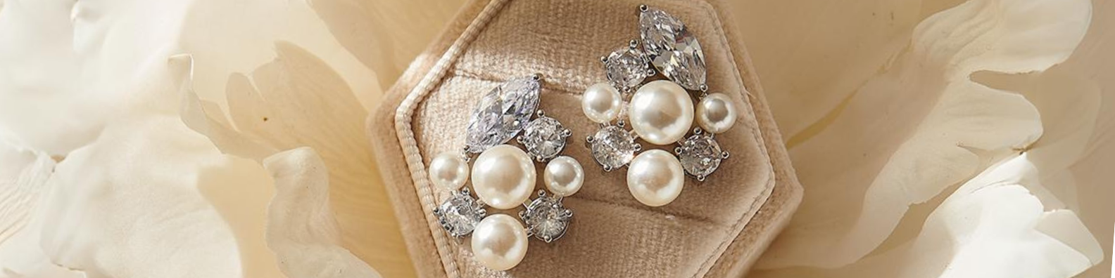 Pearl and Cubic Zirconia Cluster Stud Earrings for Bride on Wedding Day