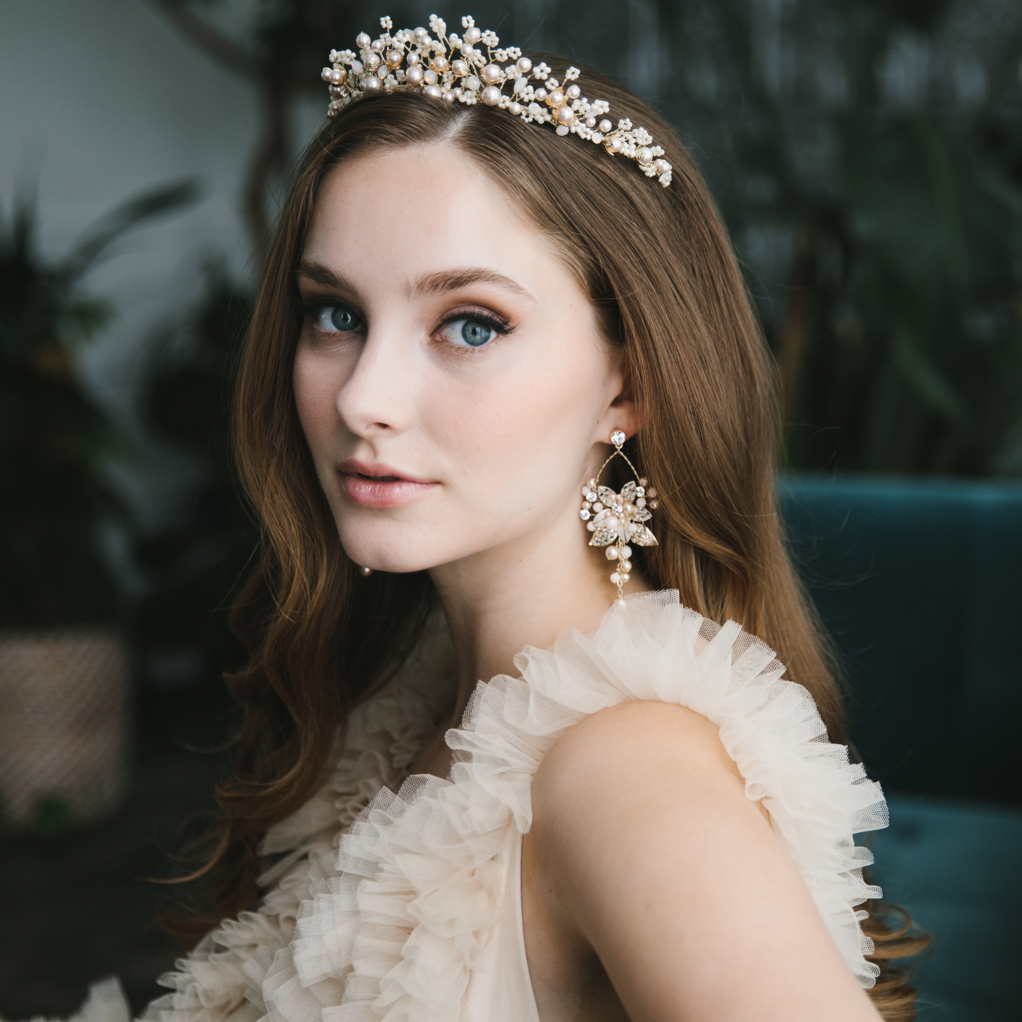 Pearl Floral Wedding Tiara in Gold for Brides and Weddings