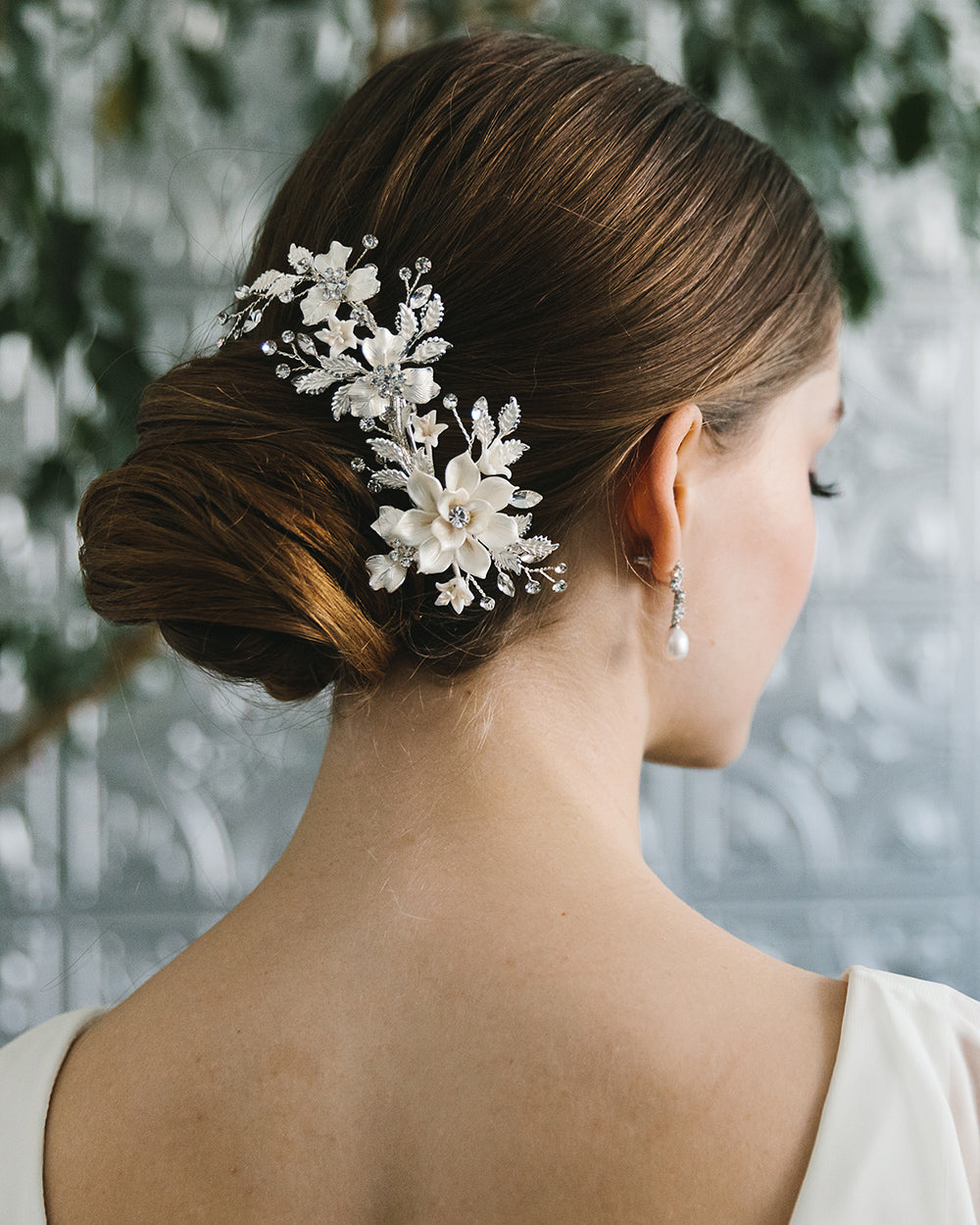 Ivory & Floral Bridal Clip