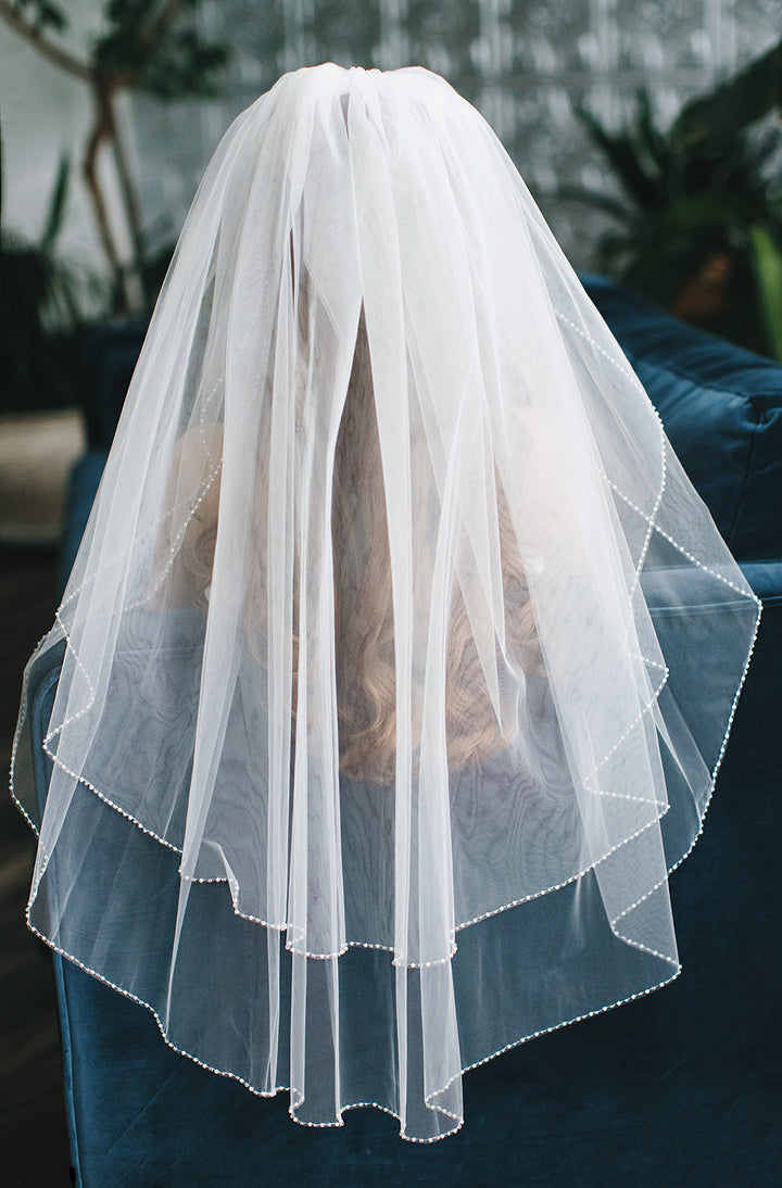 2 Layer Simple Pearl Edge Veil