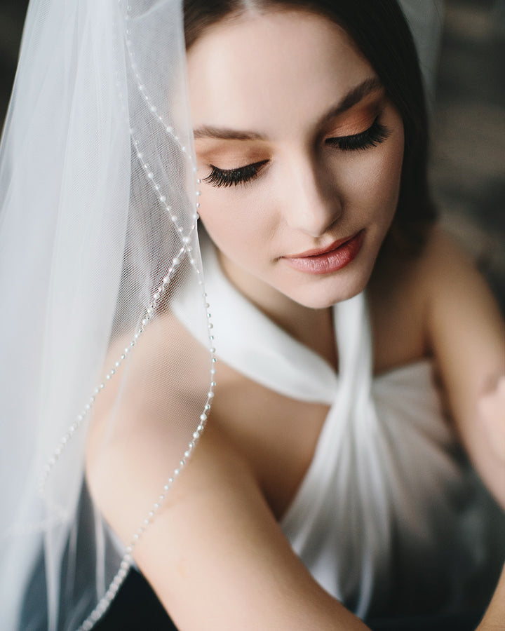 2 Layer Simple Pearl Edge Veil