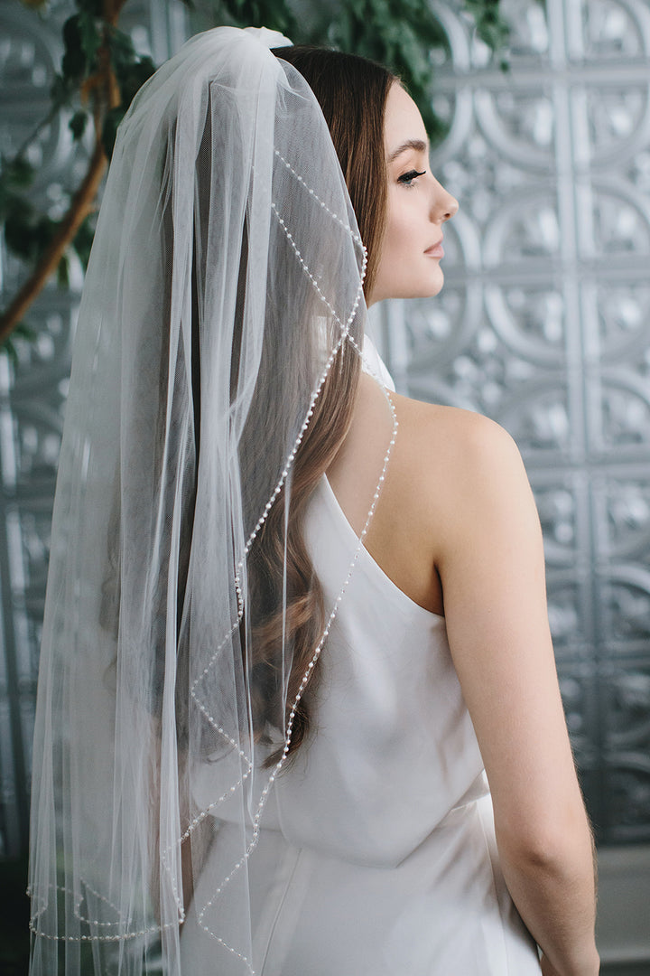 2 Layer Simple Pearl Edge Veil