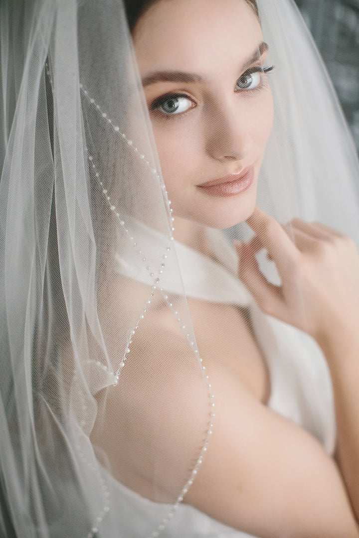 2 Layer Simple Pearl Edge Bridal Veil