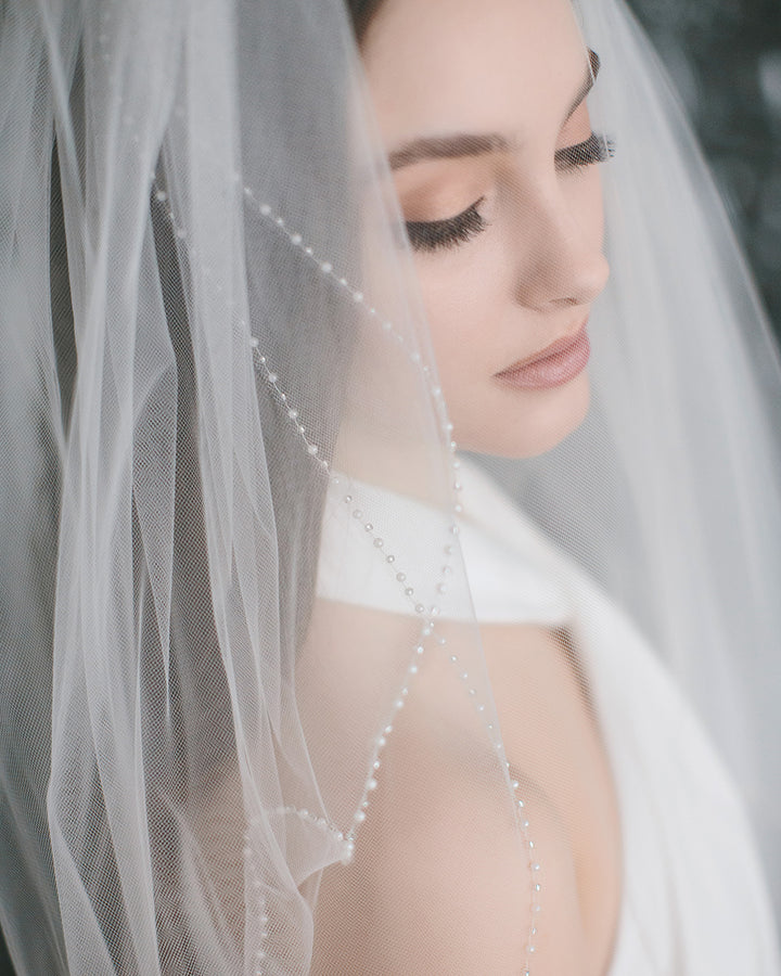 2 Layer Simple Pearl Edge Veil