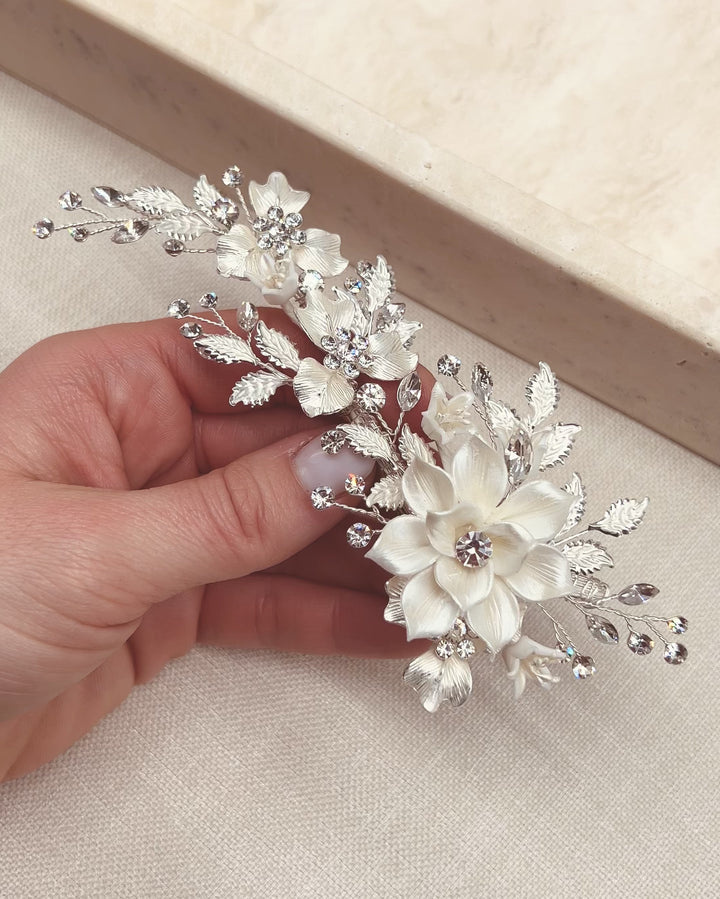Ivory & Floral Clip