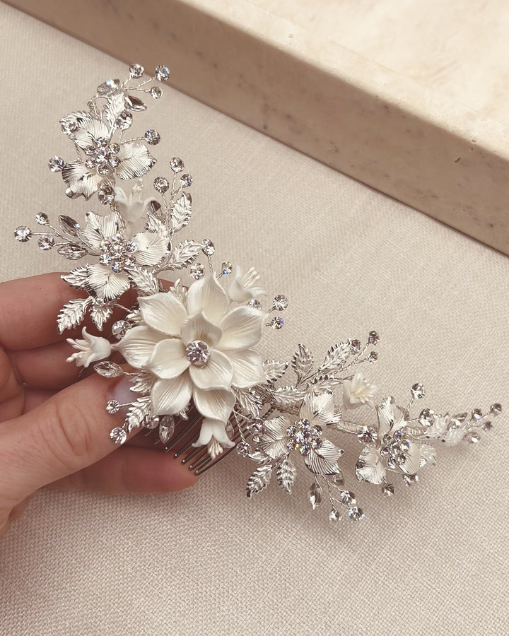 Ivory & Floral Back Comb