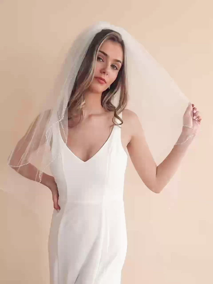 2 Layer Simple Pearl Edge Veil