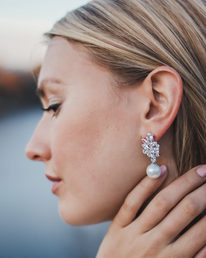CZ Pearl Wedding Earrings