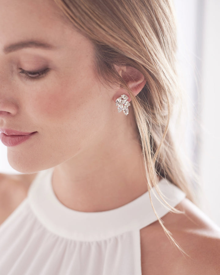 Silver Crystal Wedding Stud Earrings