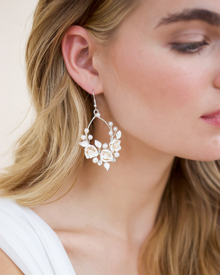 Bridal Floral Hoop Earrings