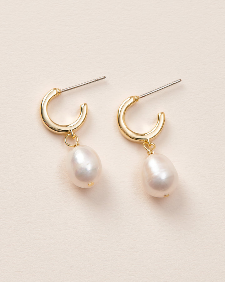 Gold Hoop Earrings with Pearl