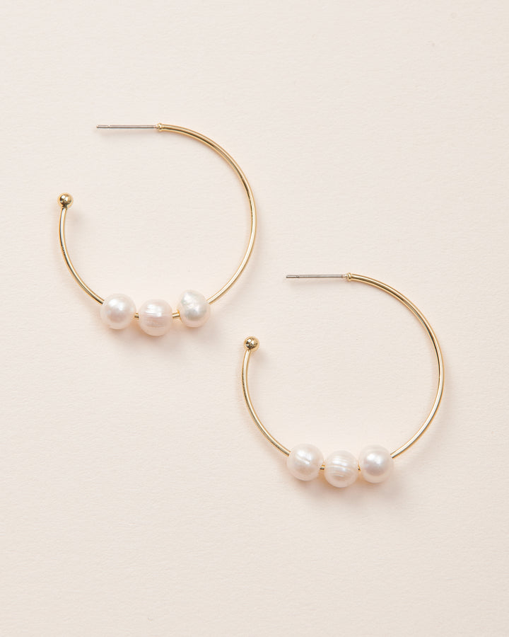 Gold Pearl Hoops