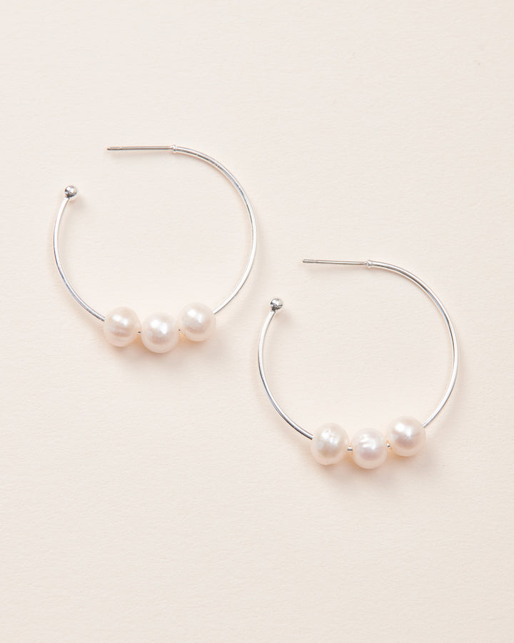 Silver Pearl Hoops