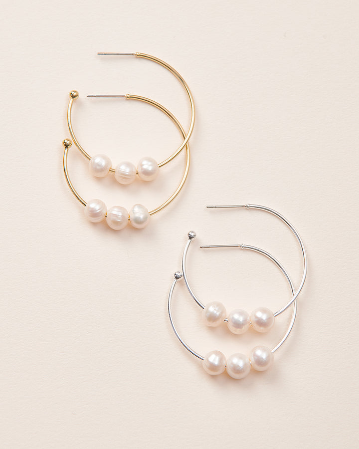 Gold Pearl Hoops