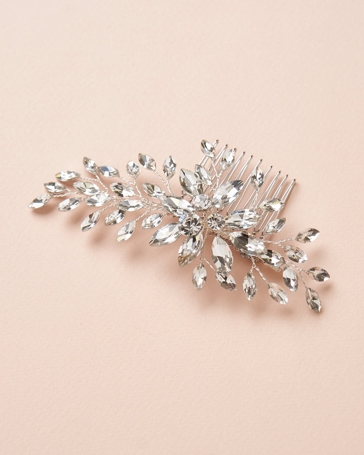 Floral Silver Crystal Bridal Comb