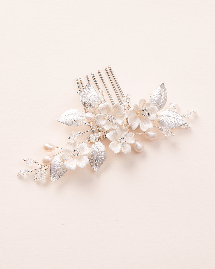 Silver Floral Wedding Comb