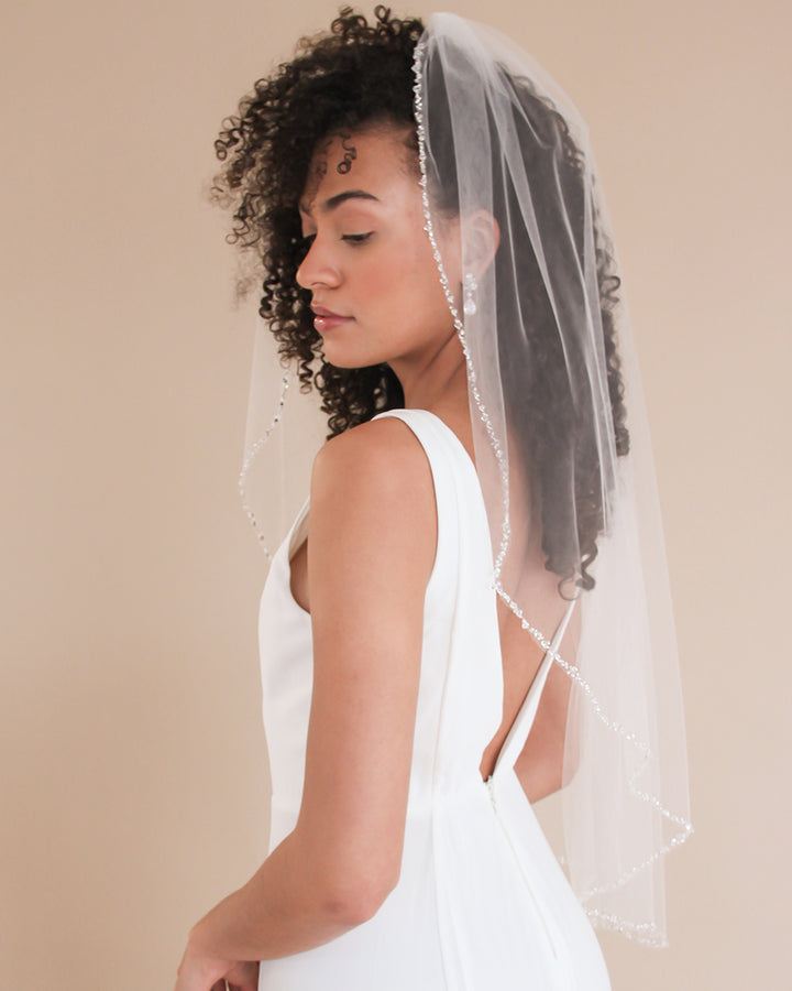 Beaded Wedding Veil Fingertip Length