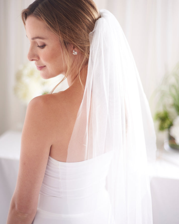 Simple Cut Edge Shimmer Wedding Veil