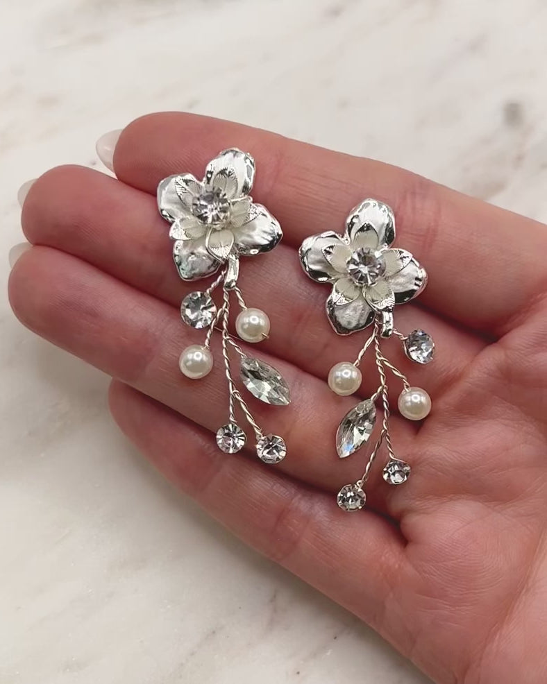 Petite Pearl & Floral Wedding Earrings