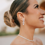Cubic Zirconia Floral Dangle Earrings in Silver