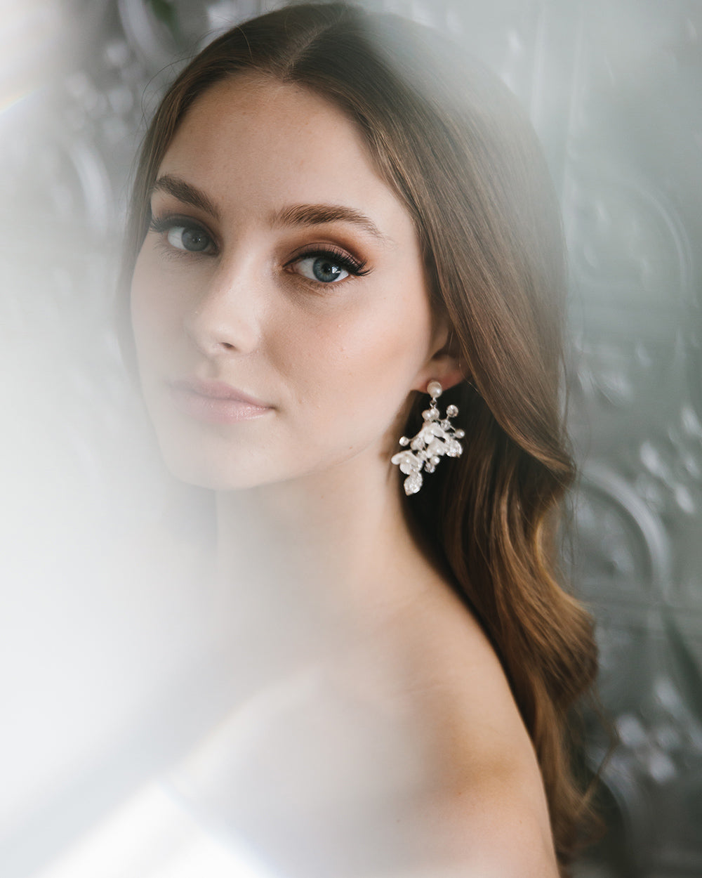 Floral Wedding Earrings Pearls