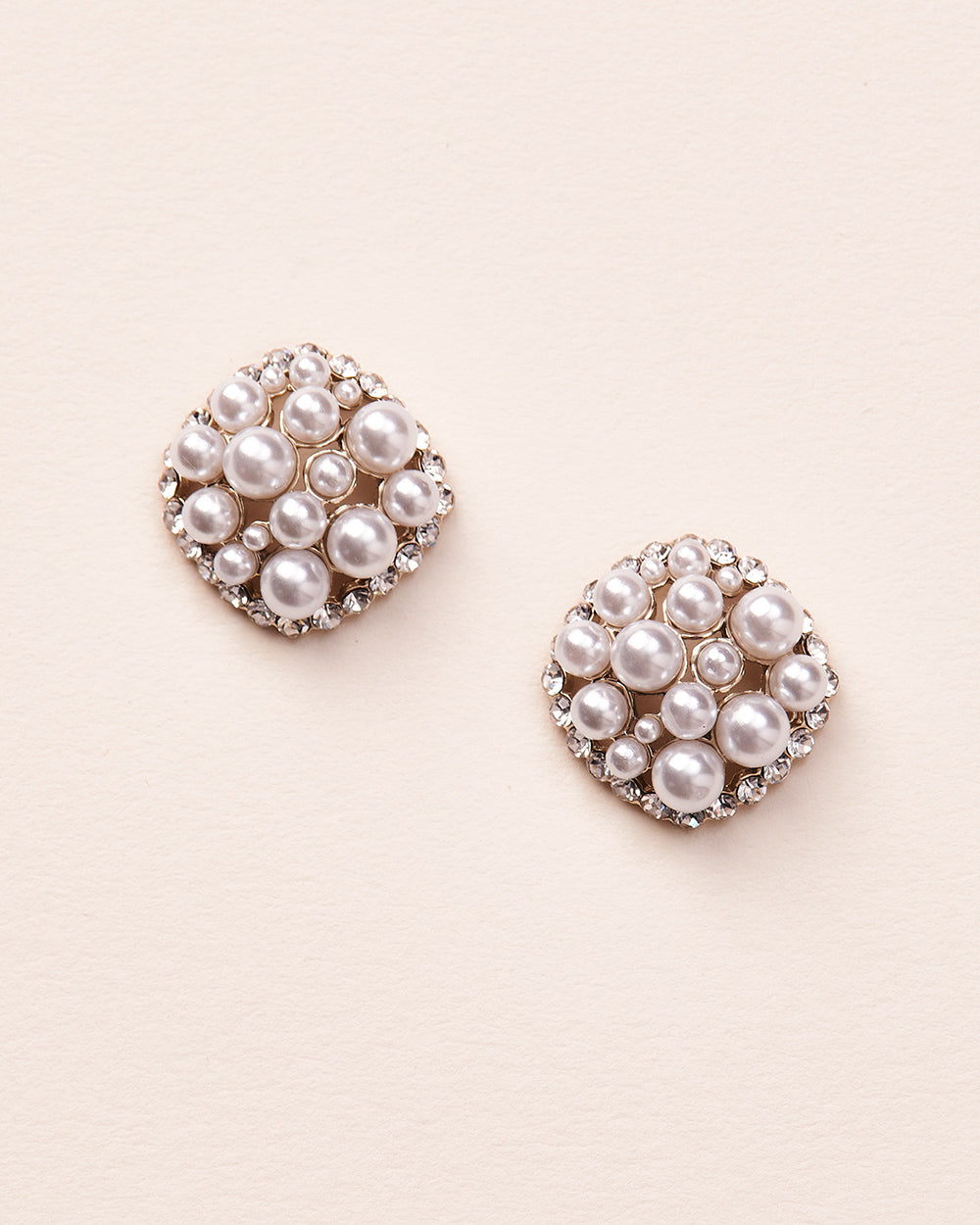 Pearl & Crystal Cluster Stud Earrings for Bride