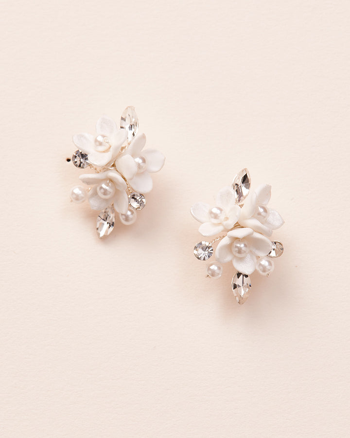 Bridal Pearl Floral Stud Earrings