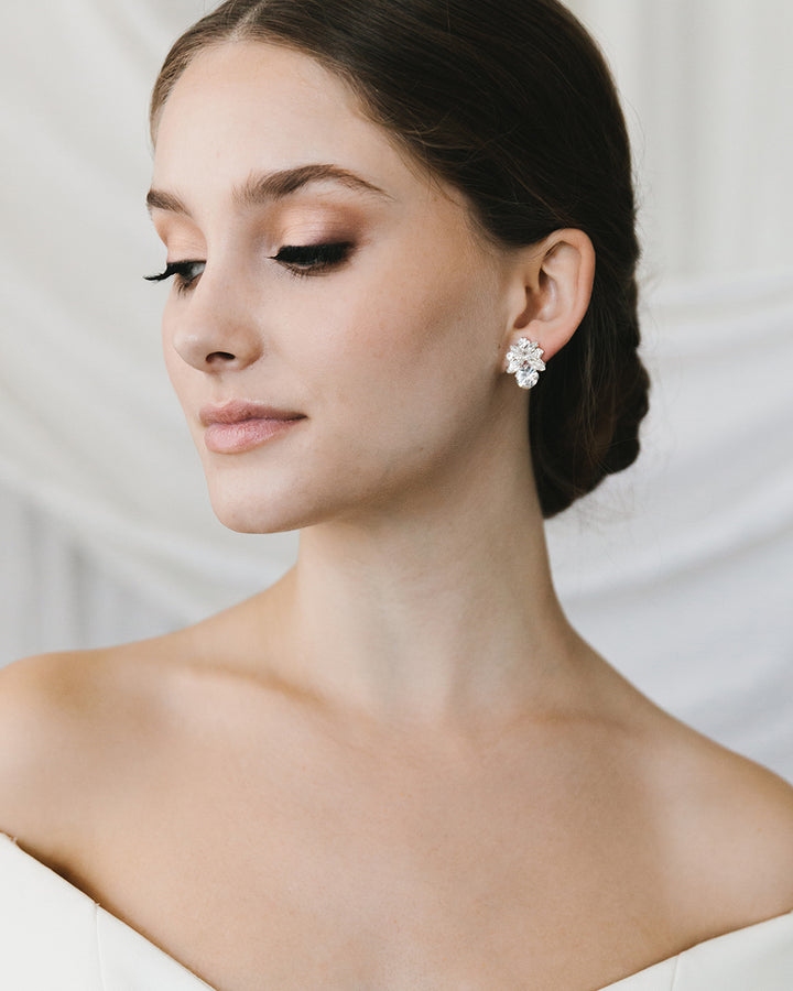 Crystal Cluster Stud Earrings for Bride