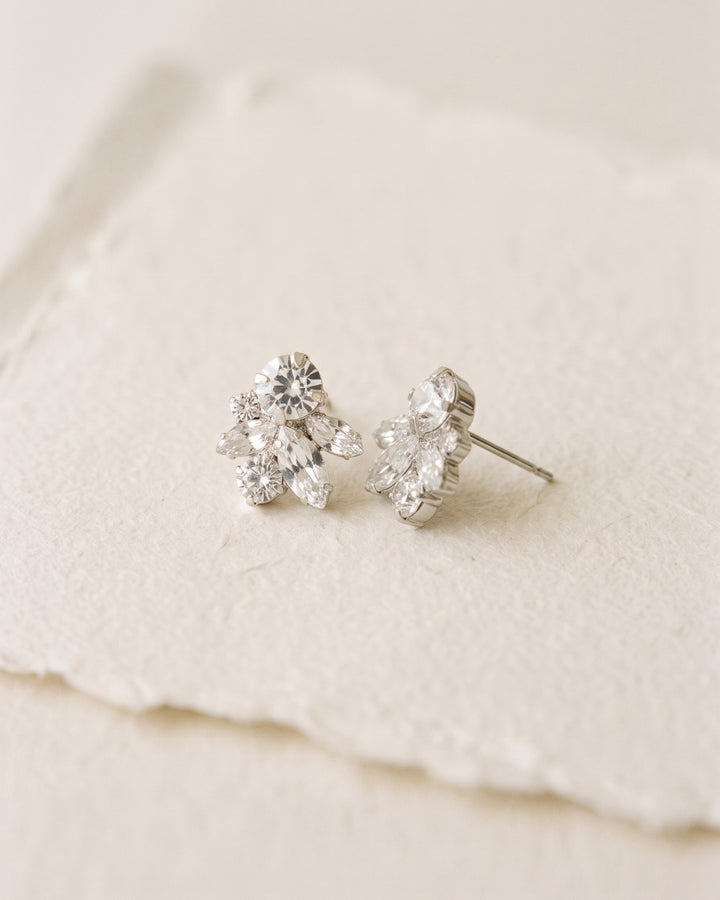 Janelle crystal cluster stud earrings on soft ivory handmade paper