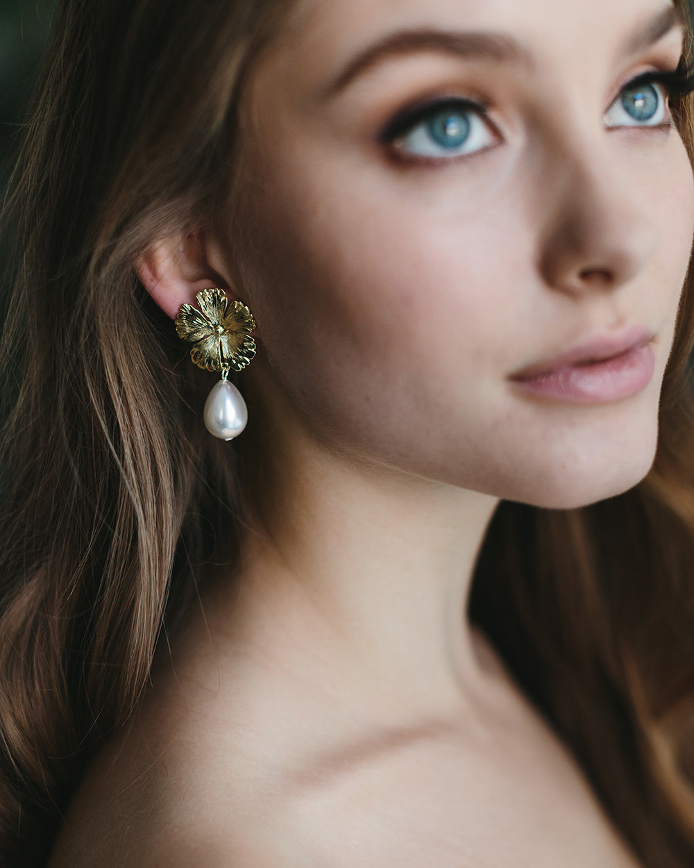 Floral Gold Pearl Drop Earrings