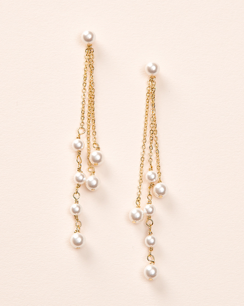 Gold Pearl & Chain Dangle Earrings