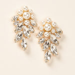 Gold pearl rhinestone flower design earrings