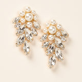 Gold pearl rhinestone flower design earrings