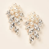 Pearl flower rhinestone statement earrings