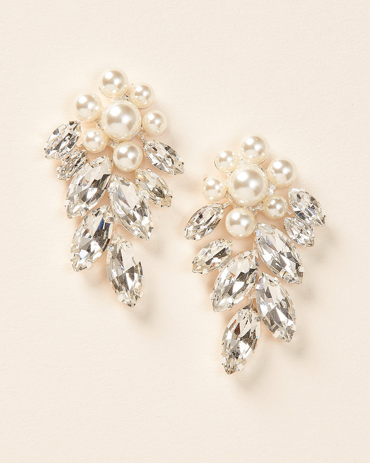 Pearl flower rhinestone statement earrings