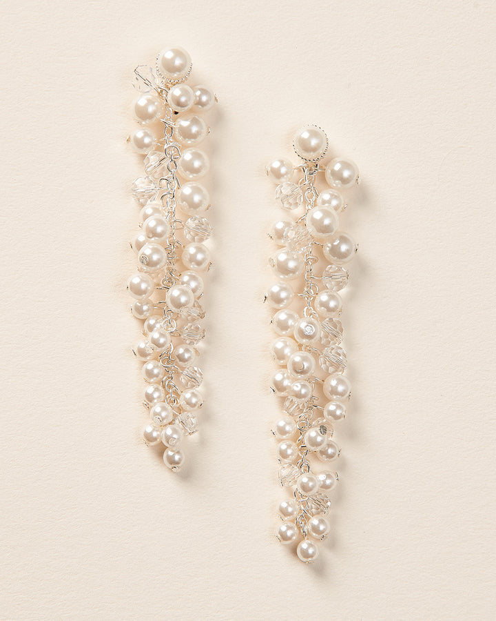 Statement earrings for special occasion with pearls and crystal beads that dangle