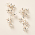 Flower Pearl Rhinestone Silver Statement Earrings