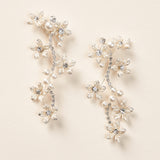 Flower Pearl Rhinestone Silver Statement Earrings