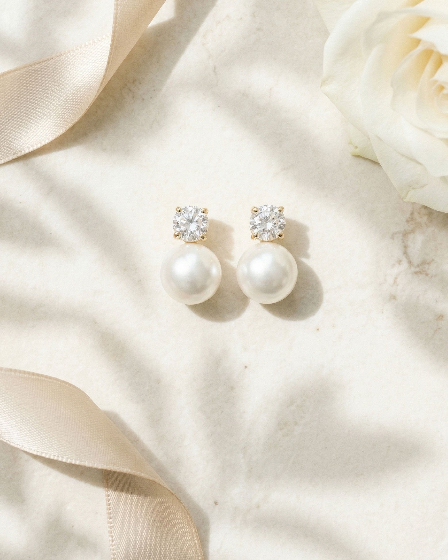 Justina Pearl Stud Earrings | CZ & 10mm Ivory Pearl | Dareth Colburn