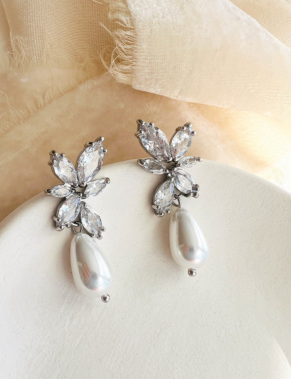 CZ Dangle Earrings with Pearls