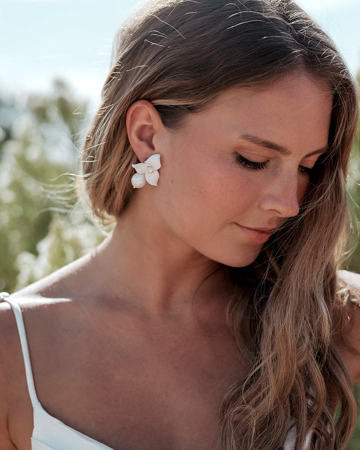 Pearl Dangle Earrings Floral